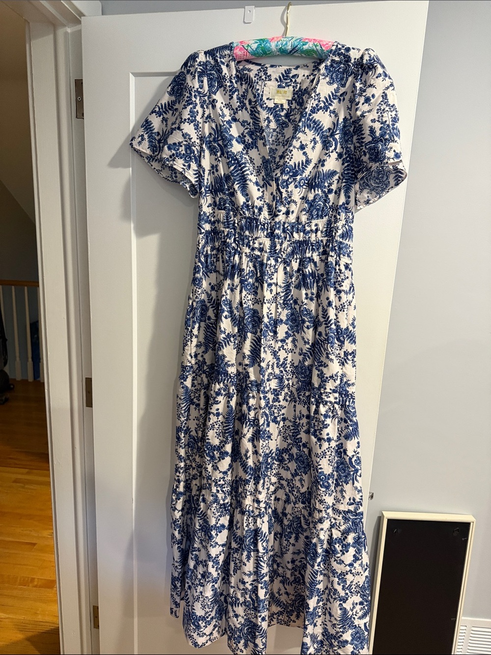 Maeve by Anthropologie Blue Floral V-Neck Midi Dress - Women